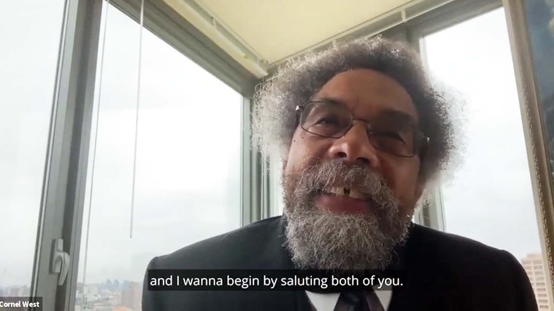 Cornell West speaking on a Zoom conference