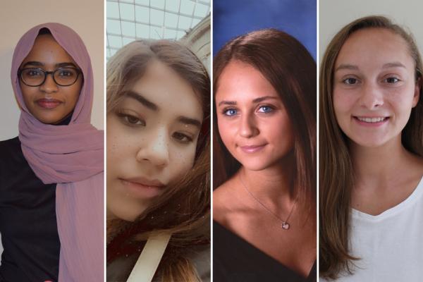 Four headshots of GW students collaged together